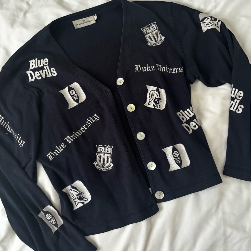 Vintage Duke University navy and white embroidered cardigan